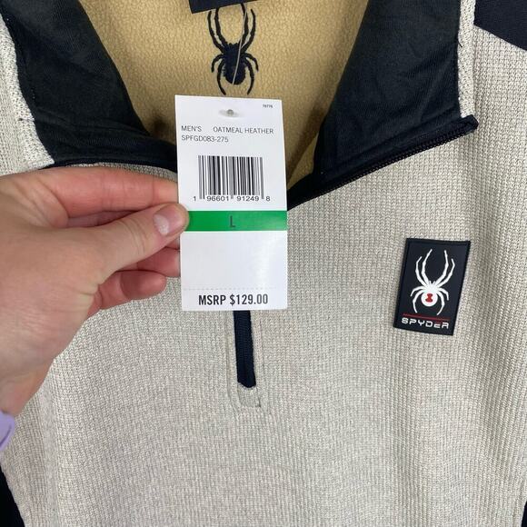 NWT Spyder Cream Quarter-Zip Pullover Men's Sweater Knit Zip Pockets Size Large - Picture 3 of 6